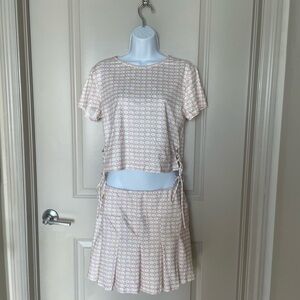 Elodie Pink and White Patterned Mini Skirt Set